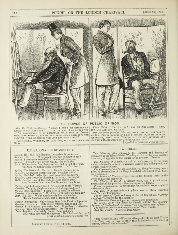 Ein altes Buchcover mit einem Mann in einem Stuhl sitzend und einem ernsten Gesichtsausdruck sowie einer Frau daneben, die nachdenklich aussieht, mit der Aufschrift "The Power of Public Opinion" auf der Seite.