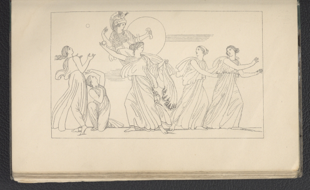 Ein Buchumschlag mit einer leuchtenden Illustration einer Gruppe tanzender Frauen in dynamischen, synchronen Posen mit detaillierter Kleidung und Gesichtern.