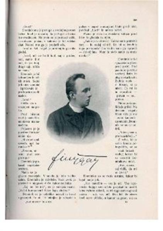 Ein Schwarz-Weiß-Foto eines Mannes in Priestergewändern, der mutmaßlich der erste Bischof der Kirche des Heiligen Grabes ist, mit ernstem Gesichtsausdruck und gefalteten Händen, der in die Ferne schaut.