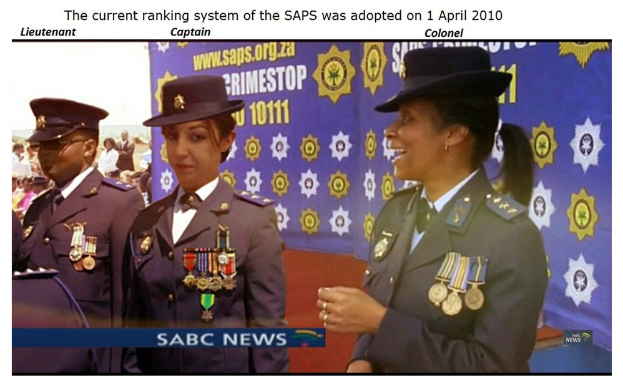 Gruppe von Menschen in Uniformen und Hüten vor einem Banner mit dem Text "Das aktuelle Ranglistensystem der SAP wurde am 1. April 2010 übernommen" oben und unten auf dem Bild.