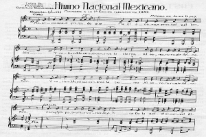 Ein Notenblatt mit der Überschrift "Himno Nacional Mexicano" in traditioneller mexikanischer Notation im 4/4-Takt, eingerahmt von einem schmalen schwarzen Rand.