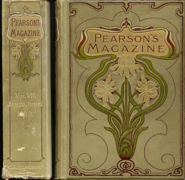 Zwei Bände von "Pearson's Magazine, Vol. VII, Januar bis Juni, 1899" vor dunklem Hintergrund.