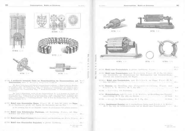 Ein detailliertes technisches Buch, das aufgeschlagen eine Vielzahl von Elektromotoren mit begleitendem Text und Bildern zeigt.