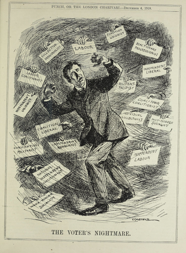 Ein Mann in Anzug und Krawatte hält ein Schild mit der Aufschrift "Der Albtraum des Wählers" und hat einen entschlossenen Gesichtsausdruck, der Stärke und Selbstvertrauen ausstrahlt.