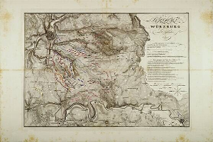 Ausführliche alte Karte von Würzburg, Deutschland, zeigt Straßen, Gebäude und Sehenswürdigkeiten mit begleitendem Text über Bevölkerung, Straßen und bemerkenswerte Merkmale.