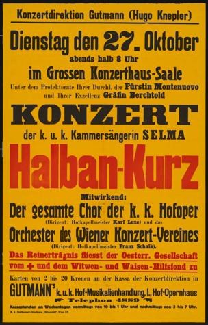 Gelbes Plakat in Berlin, Deutschland, das ein Konzert mit dem Text "Konzert Halban-Kurz" ankündigt.