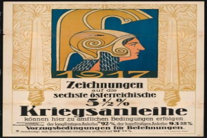 Plakat für ein 1917er Berlin-Konzert mit einer Frau in einem Helm, die ein Schwert hält und Text.