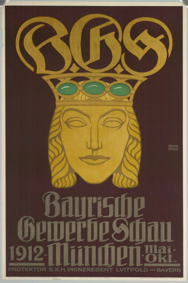 Plakat für das Bayerische Beer Festival in München, Deutschland, mit einer gekrönten Gesichtsabbildung.