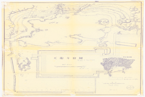 Ein detaillierter handgezeichneter Stadtplan mit chinesischer Schrift, der Straßen, Gebäude und Sehenswürdigkeiten zeigt.