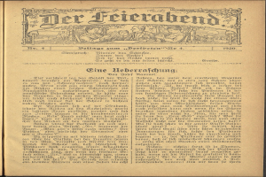 Ein offenes altes Buch mit einem Mann und einer Frau in traditioneller deutscher Kleidung auf dem Cover, die nebeneinander stehen, mit sichtbarem Text und zusätzlichen Figuren im Inneren.
