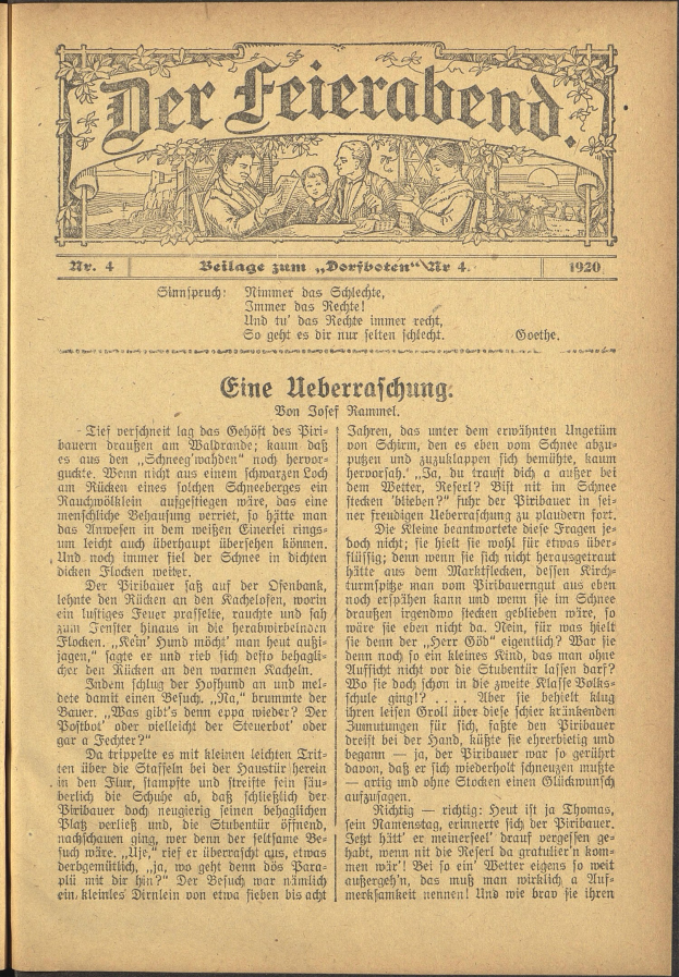 Ein offenes altes Buch mit einem Mann und einer Frau in traditioneller deutscher Kleidung auf dem Cover, die nebeneinander stehen, mit sichtbarem Text und zusätzlichen Figuren im Inneren.