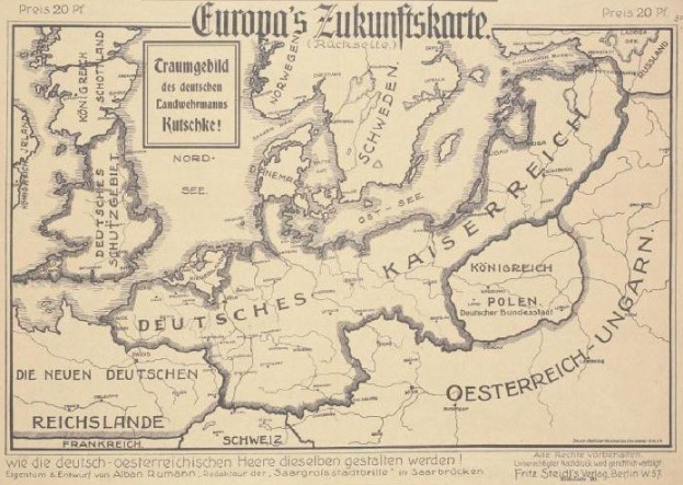 Alte Europa-Karte aus dem frühen 20. Jahrhundert, die das Ausmaß der Europäischen Union zeigt, mit handgeschriebenen Textanmerkungen.