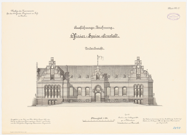 Eine Zeichnung des Hauptsaals des Deutschen Bundestages in Berlin, mit einer Flagge darauf und begleitendem Text.