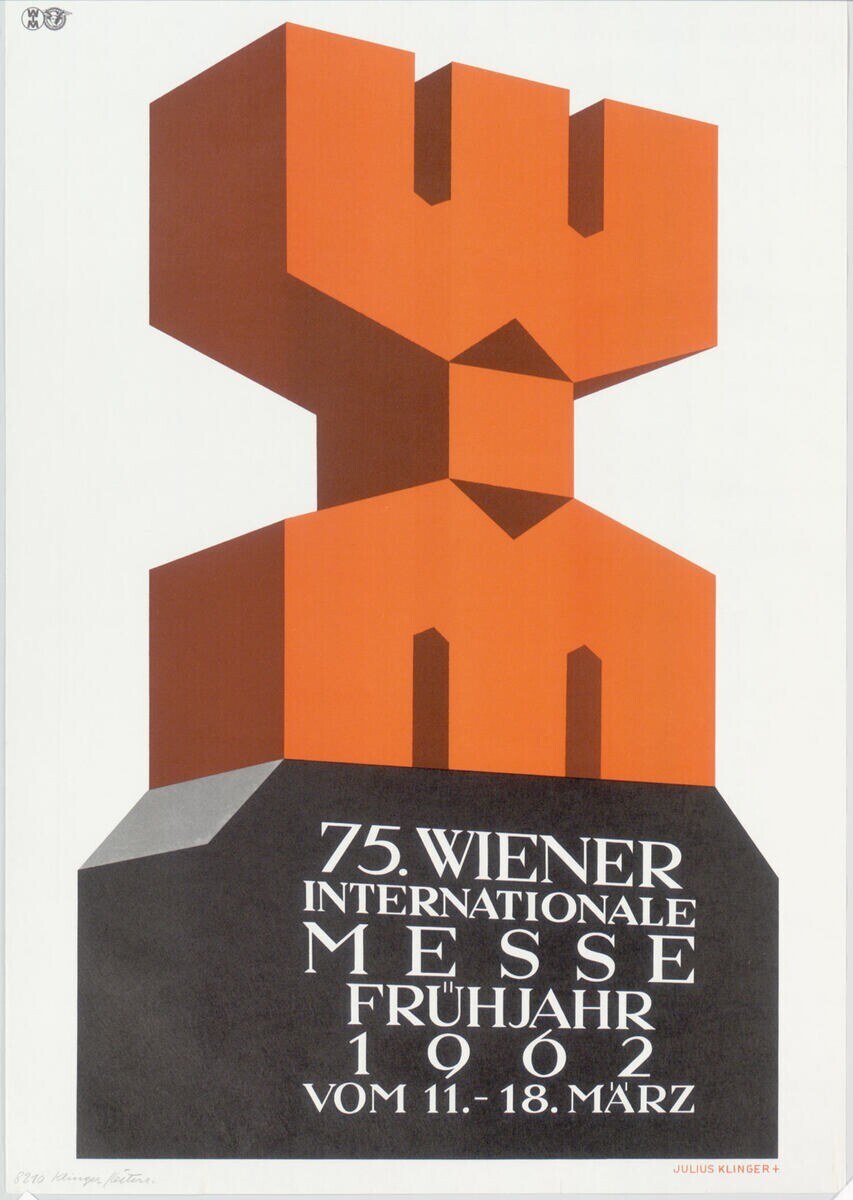 Plakat für die 75. Internationale Messe Frühjahr in München, Deutschland, mit einer farbenfrohen zentralen Skulptur und Textangaben zum Event.